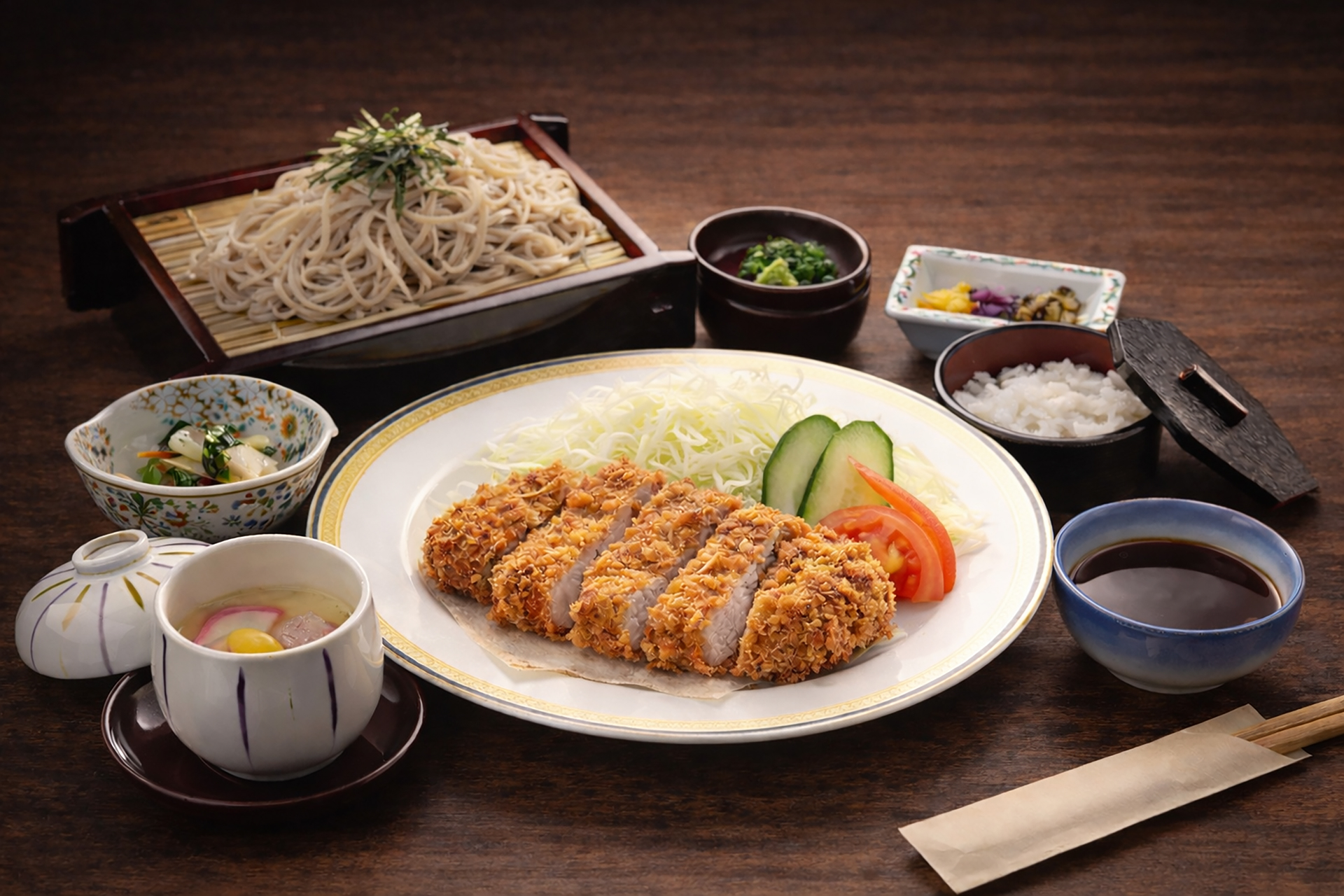 自家製ざるそばと糸島ポークとんかつ